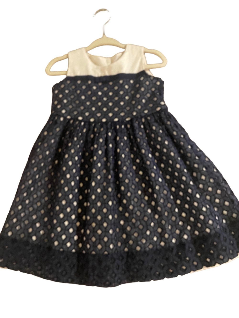 MonnaLisa Navy and White Eyelet Party Dress EUC 12-18M